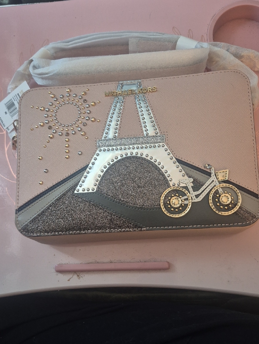 Michael Kors Blush Pink Eiffel Tower Appliqué Crossbody